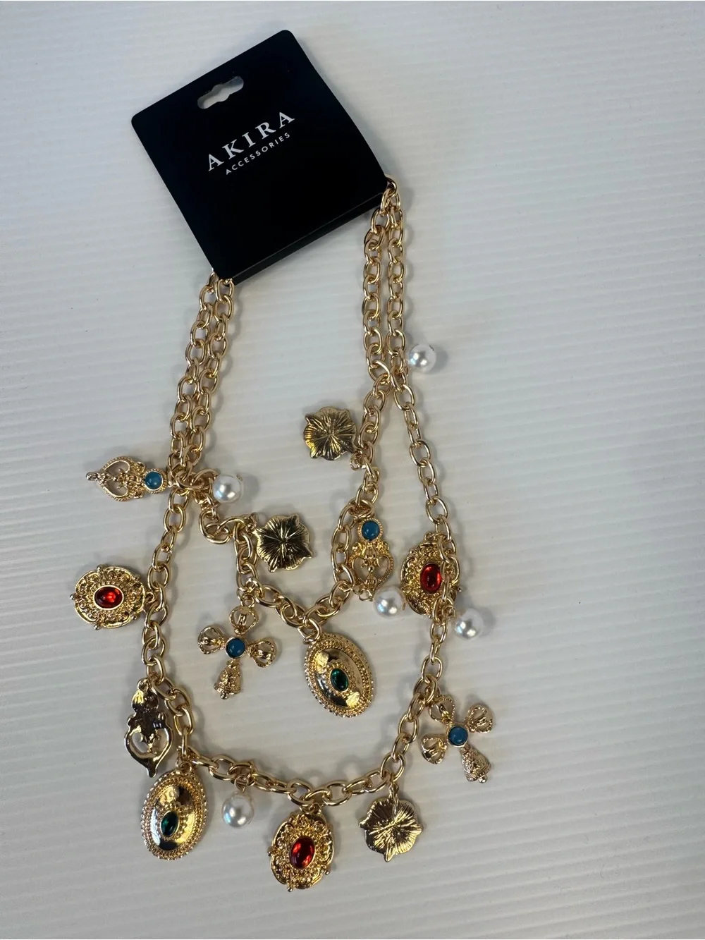 AKIRA Gold Multi Charm Statement Necklace NWT